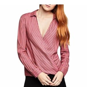 BCBGeneration Surplice Long Sleeve Woven Top Pink